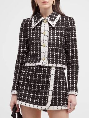 Alice + Olivia Renae Cropped Metallic Bouclé-Tweed Jacket Size Small